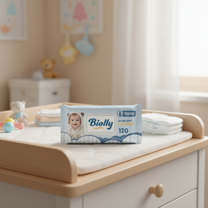 Lingettes humides Biolly Baby Gold 120 pièces - À base d'eau pure, sans alcool, ultra-douces - Product Image 3