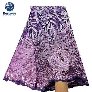 Bestway tul africano lentejuelas doradas bordado red nupcial tela de encaje francés - Product Image 2