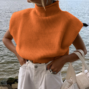 Maglione Trendy Personalizzato con Logo, Collo Alto, Pullover Lavorato a <span class=keywords><strong>Maglia</strong></span> Oversize per <span class=keywords><strong>Donna</strong></span>, Top Corto Senza Maniche in Lana per l'Autunno - Product Image 3