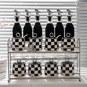 Set di accessori da cucina di lusso leggero porta attrezzi ripiano domestico con vasetto di spezie in ceramica e vasetto di vetro olio - Product Image 4