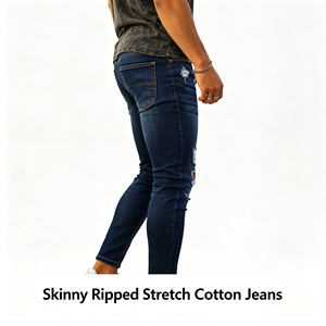 Jeans ajustados rasgados para hombre, pantalones de mezclilla azules, estilo rockero, streetwear, elásticos, casuales, urbanos - Product Image 4