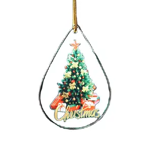 New christmas ornament glass hanging tree decoration piece round/drop/heart shape factory offer