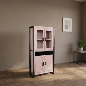 Meuble de salon en bois de style industriel avec portes en verre et tiroirs de rangement, design moderne pour l'ameublement de la maison - Product Image 2