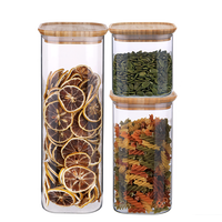 Ensemble de 3 pots de conservation en verre borosilicate avec couvercle en bambou, design moderne, hermétiques, pour épices, idéal pour les cadeaux