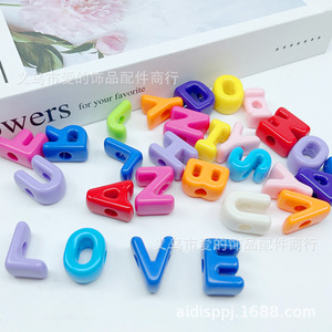 Cuentas de letras acrílicas con agujero grande, colores mixtos, para hacer joyas, accesorios de bricolaje - Product Image 1