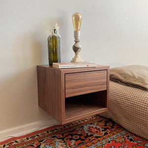 High Quality Modern Home Bedroom Wall Mounted Floating Brown Nightstand <b>Side</b> <b>Table</b> Bedside Wood <b>Storage</b> Drawer Shelf Night Stand - Product Image 3