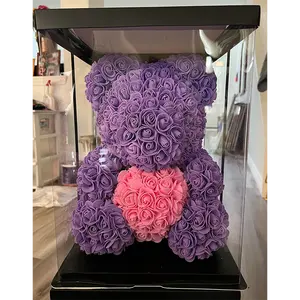 Teddy bear of roses decorative artificial flowers bear flower soap rose box for decoration and gift