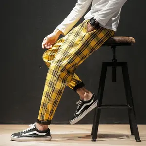 Pantalones a cuadros para hombre, ropa de calle informal, ajustados, moda coreana, Harem, 2022