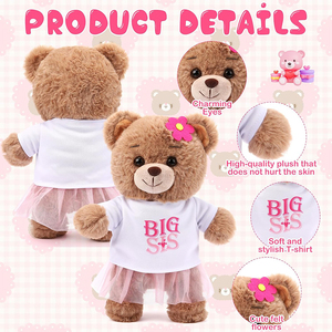 Oso de Peluche Personalizado de Alta Calidad de 9.8 Pulgadas, Relleno de Algodón PP, Muñeco de Peluche Abrazable con Traje Rosa, <span class=keywords><strong>Regalo</strong></span> para Hermanas Mayores - Product Image 2
