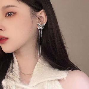 High-end Long butterfly Pearl Zircon Tassel <b>Stud</b> <b>Earrings</b> <b>for</b> <b>Women</b> Party <b>Silver</b> Plated Versatile and Fashionable Wholesale - Product Image 3