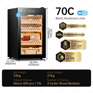 ตู้เก็บซิการ์ Cigarloong 70c พร้อมคอมเพรสเซอร์อิเล็กทรอนิกส์ ควบคุมความชื้น แสดงผลแบบดิจิตอล  ทำจากไม้ซีดาร์ - Product Image 6