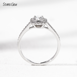 แหวนหมั้นเพชรแล็บโกรว์ทรงกลมเจียระไนบริลเลียนท์ น้ำหนัก 0.568 กะรัต จาก Starsgem ตัวเรือนทองคำแท้ 18K พร้อมวงแหวนแบบ Halo และ Half Pave Band - Product Image 5
