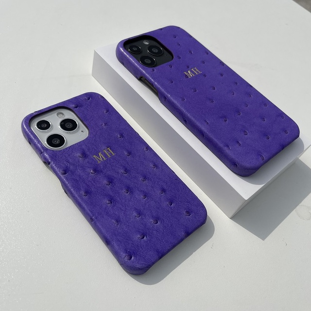 Luxurious Ostrich Pattern Leather Phone Case for iPhone 13 Pro Max Cover PU Leather