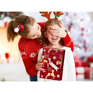 Christmas <b>Wrapping</b> <b>Paper</b> Red Gold Reindeer Design 17 In X 32.8 Ft Gift Craft Recyclable Single Side Coating - Product Image 3