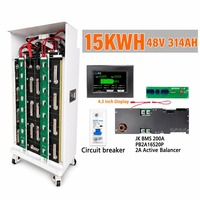 Batterie de stockage d'énergie domestique au phosphate de fer et de lithium 48V 314Ah, 15KWh, avec roues, station d'énergie solaire pour réseau électrique domestique