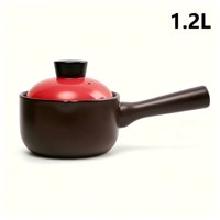 Pot à lait en céramique marron avec couvercle en céramique rouge, glaçure de qualité alimentaire, capacité de 1,2 L, compatible avec les cuisinières à gaz, passe au lave-vaisselle, durable, respectueux de l'environnement