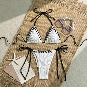 Maillot <span class=keywords><strong>de</strong></span> <span class=keywords><strong>bain</strong></span> micro bikini sexy 2 pièces pour femme, style bandage, avec haut triangle à col halter, vente en gros pour vêtements <span class=keywords><strong>de</strong></span> plage et bikinis - Product Image 5