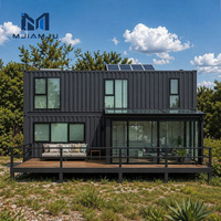 MJIAMJU Maison préfabriquée de luxe sur mesure de 40 pieds à 2 étages, structure en acier coloré, verre trempé, design moderne, véranda, terrasse en bois