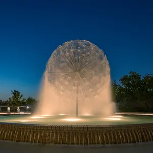 Bola rodante para exteriores, fuente de baile de agua giratoria de cristal de diente de león de acero inoxidable