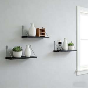 <b>Wall</b> <b>Mounted</b> <b>Shelf</b> Black Floating Rectangle Stainless Steel For Living Room Storage Display <b>Shelves</b> - Product Image 4