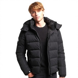 <b>Men's</b> Winter Hooded Puffer <b>Jacket</b> Black Polyester Windproof Casual Thick Insulated Zipper Closure Regular Fit - Product Image 2