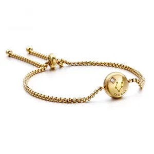 Atacado jóias inoxidável-Pulseira de aço inoxidável, pulseira elegante de alta qualidade com 12 signos do zodíaco e caixa redonda dourada