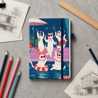 Cartoon-Illustration Hardcover-Notizbuch Lebendiger Druck Elastisches Band Stifthalter Liniertes Notizbuch für Büronutzung