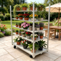 Chariot de transport de fleurs pour serre, chariot à plantes galvanisé avec 4 étagères en treillis métallique amovibles pour pépinière et jardin