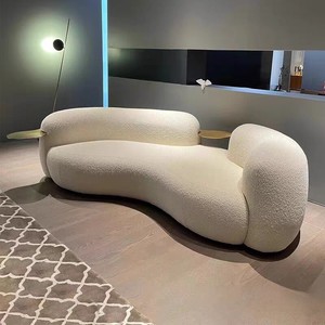 Divano <span class=keywords><strong>Moderno</strong></span> a Tre Posti in Velluto di Lana di Pecora Bianca con Portabicchieri, Piccolo Divano per <span class=keywords><strong>Soggiorno</strong></span> di Villa, Divano a Due Posti - Product Image 6