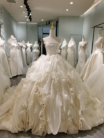 Robe de mariée de bal en organza à volants SH3811, bustier, avec rosettes et motifs floraux 3D, traîne cathédrale, grandes tailles, sur mesure, vente en gros