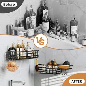 Lot de 2 paniers de <span class=keywords><strong>douche</strong></span> d'angle modernes noirs antirouille avec <span class=keywords><strong>ventouse</strong></span>, sans perçage, organisateur de salle de bain, étagère de <span class=keywords><strong>douche</strong></span>, crochets, porte-savon - Product Image 2