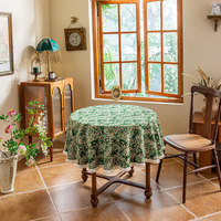 Nappe de table ronde lavable en dentelle avec dessus de table jacquard oiseaux floraux de printemps