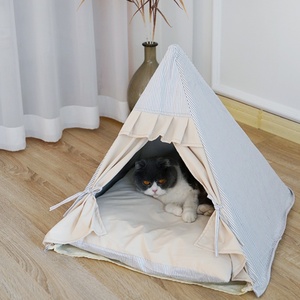 Tente de <span class=keywords><strong>tipi</strong></span> pour <span class=keywords><strong>chien</strong></span> chat en lin de luxe lit pour animal de compagnie confortable de style personnalisé rayé pour un grand espace sommeil profond lit pour <span class=keywords><strong>chien</strong></span> de voyage à la mode - Product Image 1