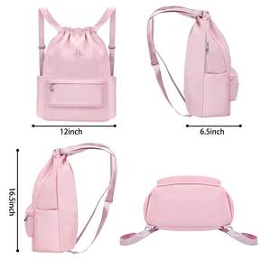 Mochila con cordón ajustable y bolsillo impermeable, mochila de gimnasio resistente al agua, bolsa con cordón para playa y natación para mujeres y hombres - Product Image 5