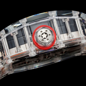 Men's Clear Crystal <b>Skeleton</b> <b>Automatic</b> Mechanical <b>Watch</b>, Tonneau-Shaped Orange Rubber <b>Watch</b> - Product Image 6