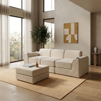 Canapé modulable en éponge compressée avec coussin en mousse haute résilience, en tissu velours côtelé en forme de L avec porte-gobelets
