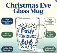 Mug en verre transparent imprimé Noël avec poignée, résistant au lave-vaisselle, pour café, thé, idéal pour les fêtes, cadeau de Noël