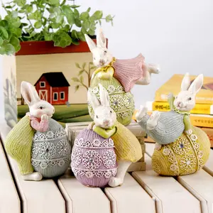 NISEVEN Hot Sales Living Room Table Decoration Holiday Craft Gifts Cute Easter Bunny Egg Festival Statue Resin Craft Rabbit