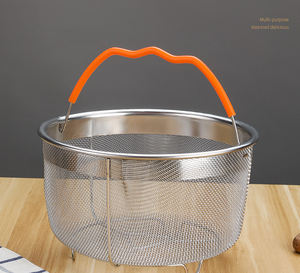 En gros Syh417 Filtre-panier en maille d'acier inoxydable pour cuiseur vapeur avec poignée et pieds en silicone, filtre multifonction pour casserole - Product Image 6