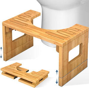Offre Spéciale : Repose-pieds en bambou pour chambre à coucher, tabouret confortable pour s'asseoir, marchepied avec montage facile, tabouret de toilette réglable en hauteur pour position accroupie - Product Image 1