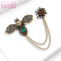 Broche Vintage de Cristal con Pedrería de Insecto y Borla de Cadena Floral, Esmalte Verde, para Mujer, para Solapa de Traje, Vestido, Accesorio de Joyería