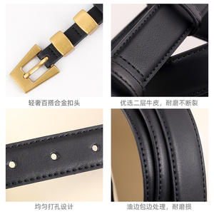 Cinturón de Cuero Genuino, Piel de Vaca, Hebilla Rectangular de Aleación, Duradero, Casual, Elegante, para el Día a Día, Tiyo ABB0187, 2.0cm, Bordado, Negro, Marrón - Product Image 5