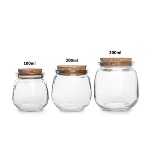 100ml 180ml 300ml安価なクッキープディングヨーグルト収納ガラス瓶カップ食品グレードのプラスチック蓋またはコルク付き
