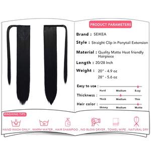 Clip en la extensión <span class=keywords><strong>de</strong></span> la cola <span class=keywords><strong>de</strong></span> caballo Wrap Around Long Straight <span class=keywords><strong>Pony</strong></span> Tail Hair Hairpiece Cabello humano real para niña - Product Image 3