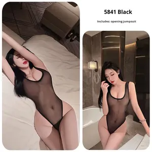 Ai Ruru Lencería <span class=keywords><strong>Sexy</strong></span> de Tela Dobby, Camisola Transparente de Malla, Body de Una Pieza, Stock Excedente, ODM, Poliéster, Entrepierna Abierta - Product Image 6