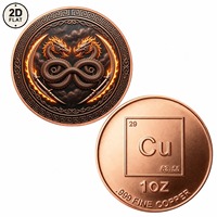 Pièce de monnaie commémorative de collection en cuivre pur 999 de 1 once, imprimée en couleur 2D sur mesure, motif Double Dragon Flammé, vente en gros