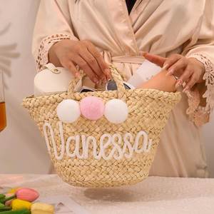 Personalized Women <b>Straw</b> <b>Basket</b>, Wedding Bridesmaid Gift <b>Baskets</b>, Summer Travel Beach Handbag with Name, Bachelorette Party Gift - Product Image 6