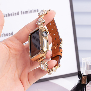 Lady <span class=keywords><strong>Fancy</strong></span> Bling Diamond Correa de metal Correa de reloj de cuero de lujo para Apple <span class=keywords><strong>Watch</strong></span> 6 7 8 9 10 SE2 Correa de muñeca de moda - Product Image 5