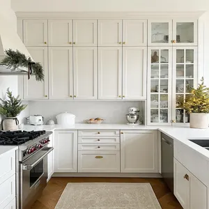 Home Small Kitchen Cabinet U Shaped Modular Kitchen White Doors Modern Custom Solid Wood Luxury Kitchen Design Cabinet