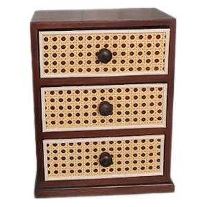 Retro Multi Layer Storage Cabinet Solid Wood <b>Desktop</b> Rattan Mini Jewelry Box 3 Drawers Creative Organizer Drawer Style <b>Shelf</b> - Product Image 5